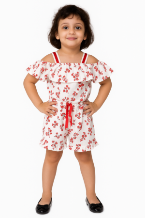 Girls Short Floral Printed Jumpsuit