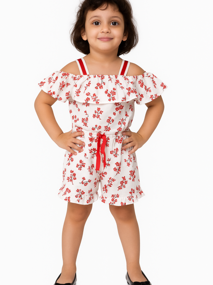 Girls Short Floral Printed Jumpsuit