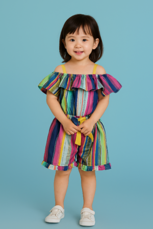 Girls Short Jumpsuit with Multicolor Print