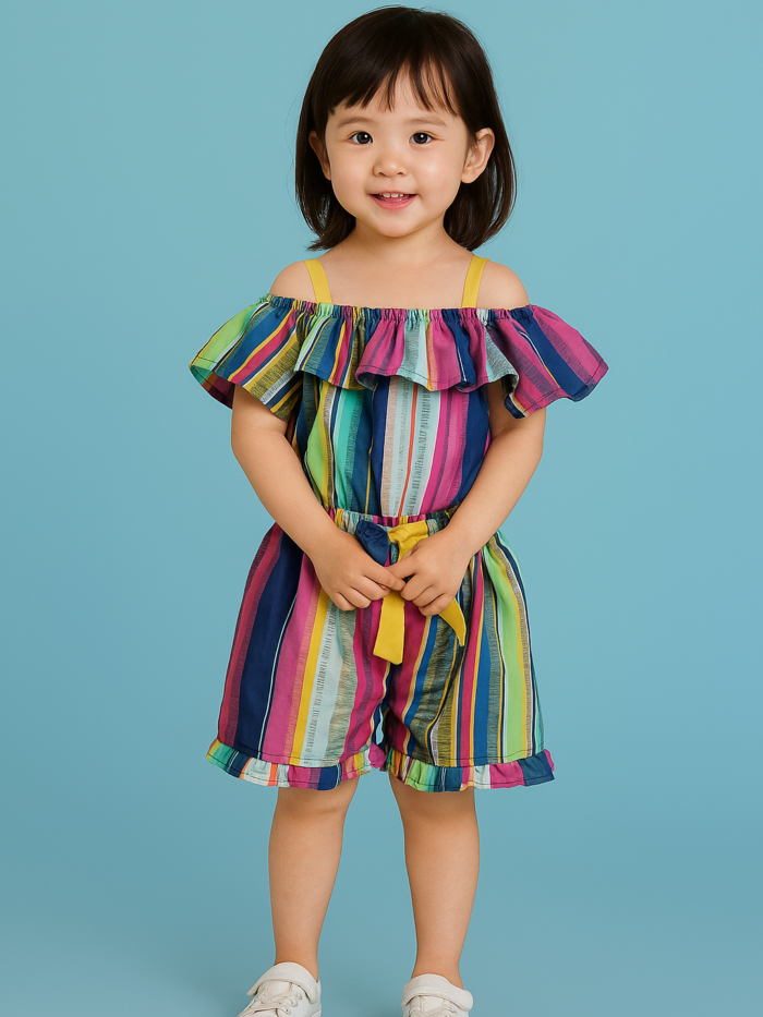 Girls Short Jumpsuit with Multicolor Print