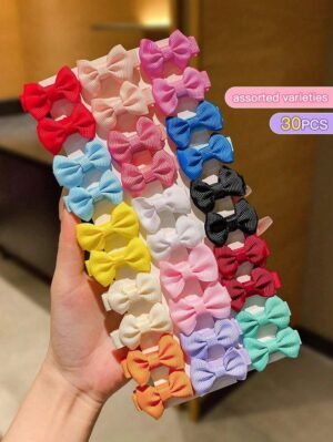 Minichunks "Assorted Varieties" 30-Piece Grosgrain Ribbon Bow Set – Colorful Mini Alligator Clips