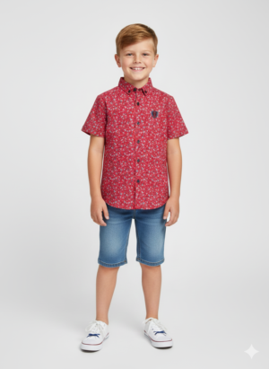 Boys Red Printed Shirt in Soft Blended Cotton Fabric