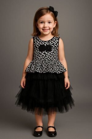 Minichunks Elegant Black Party Frock for Girls – Sleeveless Peplum Top with Tulle Skirt