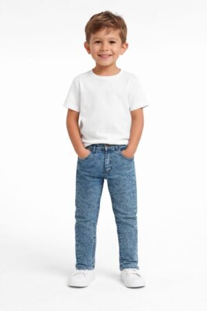 Boys Medium Blue Wash Denim Pants with Random Effect