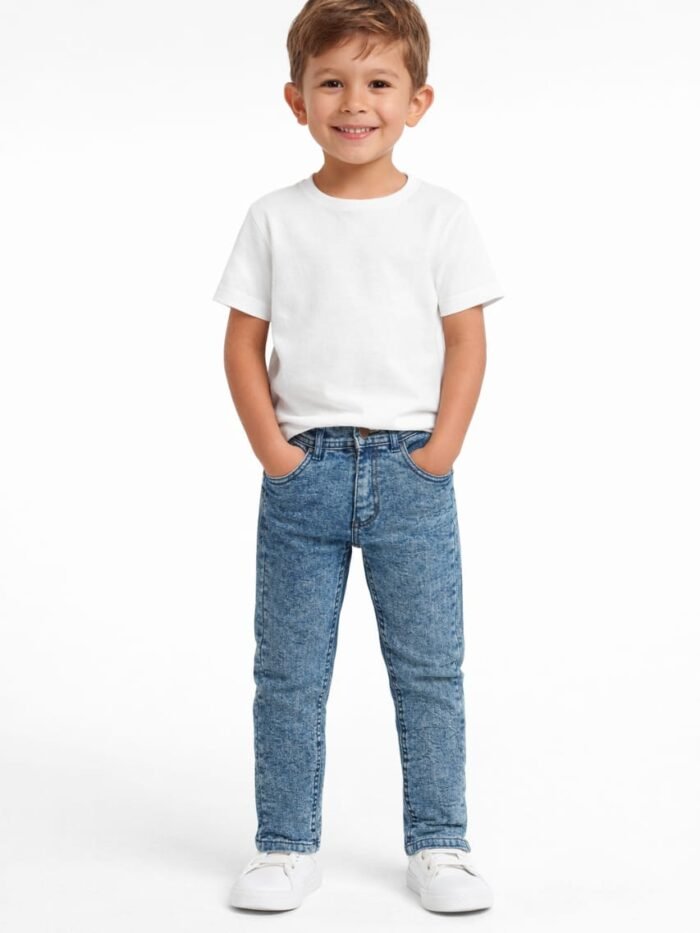 Boys Medium Blue Wash Denim Pants with Random Effect