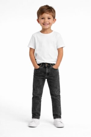 Boys Dark Grey Wash Denim Pants with Random Effect