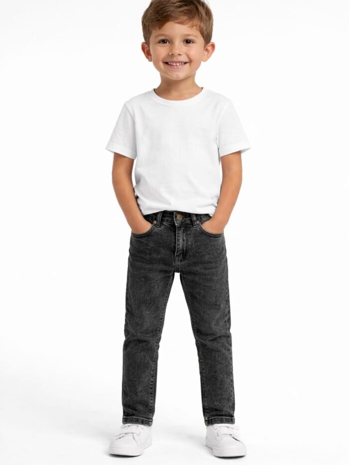 Boys Dark Grey Wash Denim Pants with Random Effect