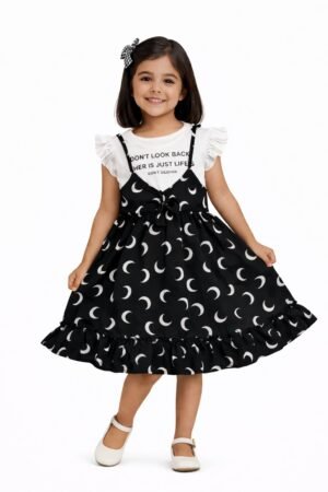 Girls' 1-Piece Mock Layered Dress – Floral Silky Skirt with Soft Jersey Graphic Top