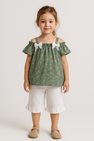 Girls Capri Suit |  Soft Blended Floral Fabric with Cool Shoulder & Textured Capri